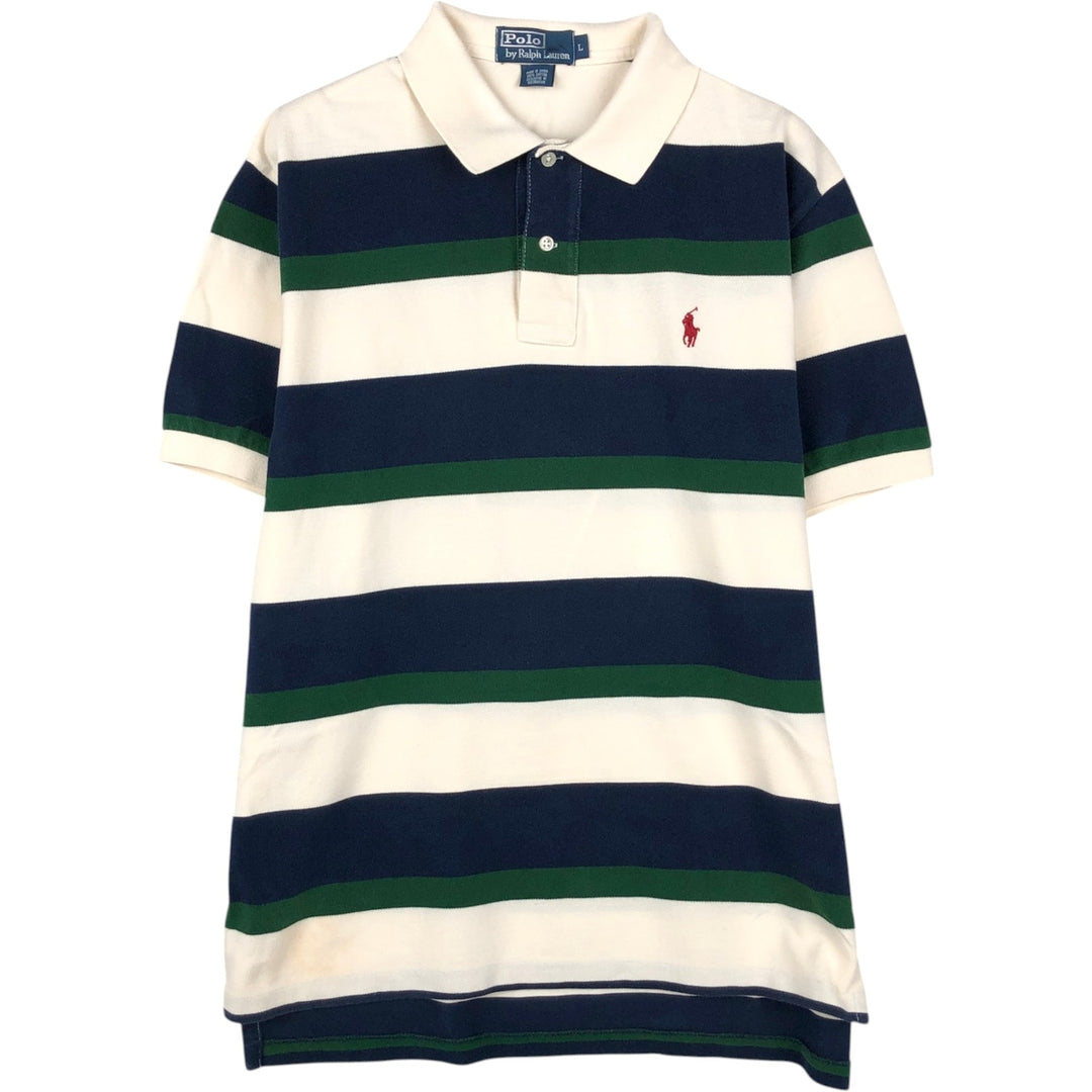 Ralph Lauren POLO by Ralph Lauren Multi-border short sleeve striped polo shirt Men's size L cotton white type Vintage Second Hand
