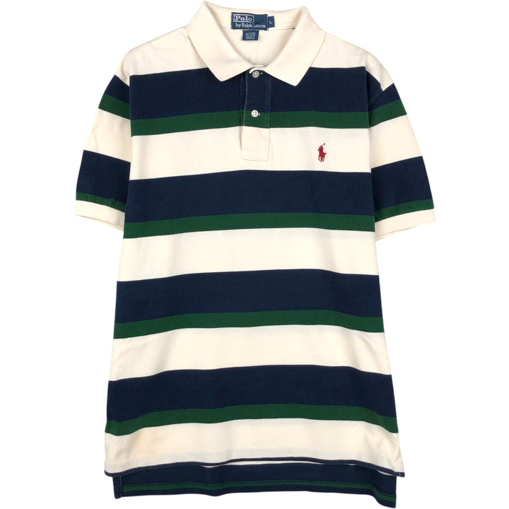 Ralph Lauren POLO by Ralph Lauren Multi-border short sleeve striped polo shirt Men's size L cotton white type Vintage Second Hand