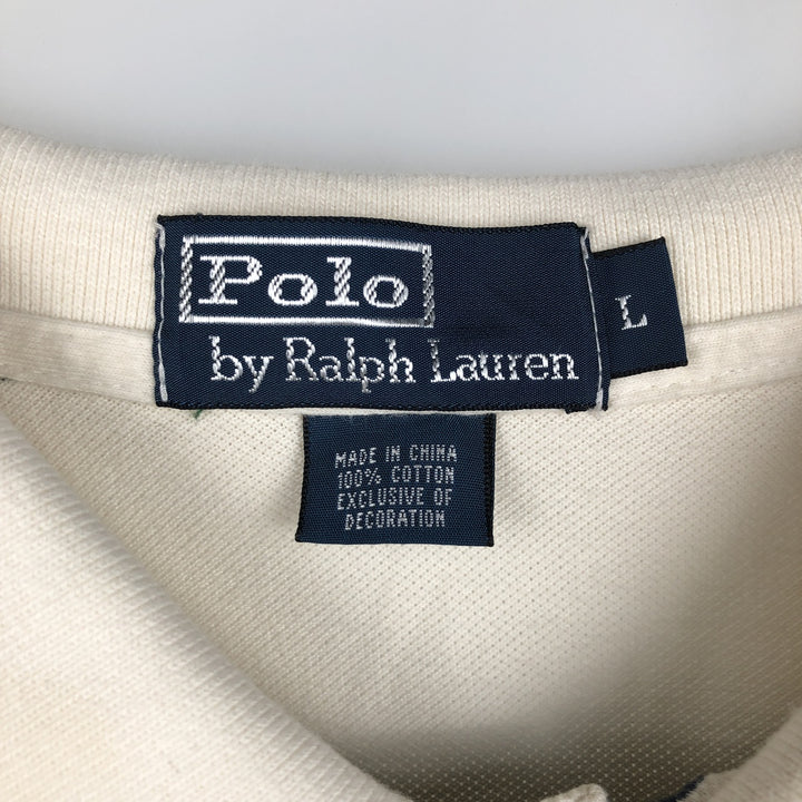 Ralph Lauren POLO by Ralph Lauren Multi-border short sleeve striped polo shirt Men's size L cotton white type Vintage Second Hand