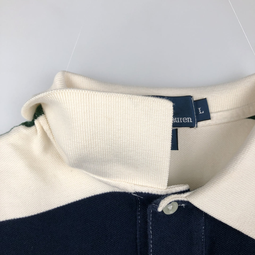 Ralph Lauren POLO by Ralph Lauren Multi-border short sleeve striped polo shirt Men's size L cotton white type Vintage Second Hand