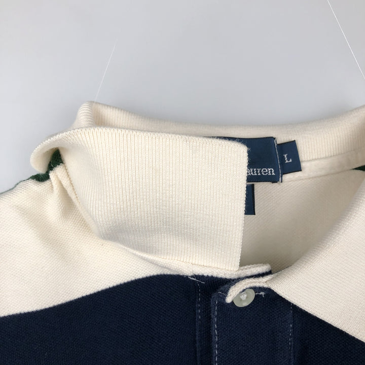 Ralph Lauren POLO by Ralph Lauren Multi-border short sleeve striped polo shirt Men's size L cotton white type Vintage Second Hand