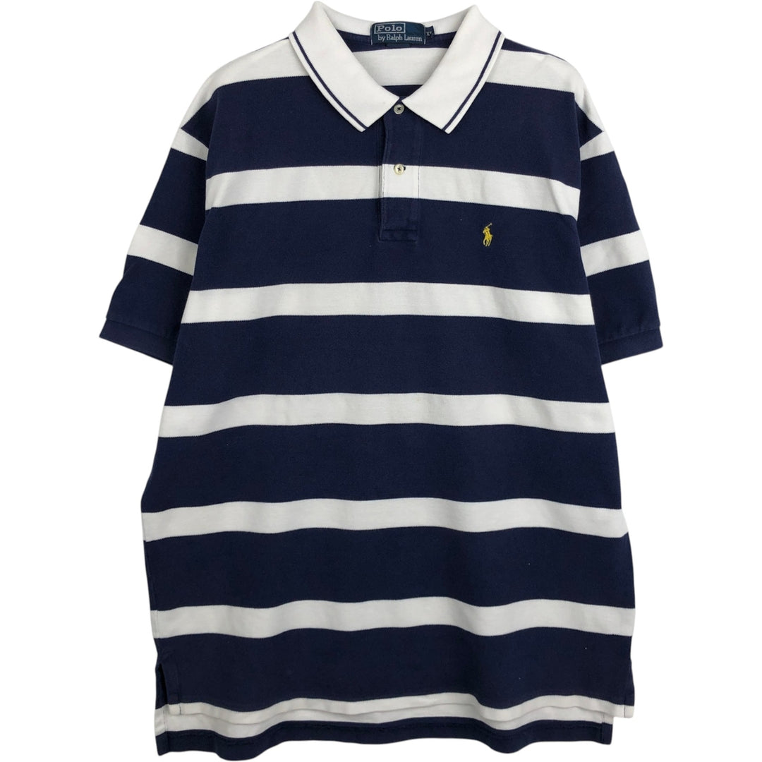 Ralph Lauren POLO by Ralph Lauren short sleeve striped polo shirt, men's XL size cotton white type Vintage Second Hand
