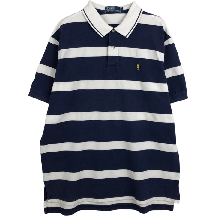 Ralph Lauren POLO by Ralph Lauren short sleeve striped polo shirt, men's XL size cotton white type Vintage Second Hand