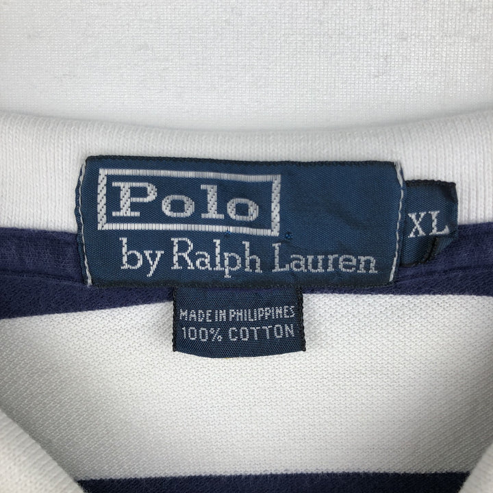 Ralph Lauren POLO by Ralph Lauren short sleeve striped polo shirt, men's XL size cotton white type Vintage Second Hand