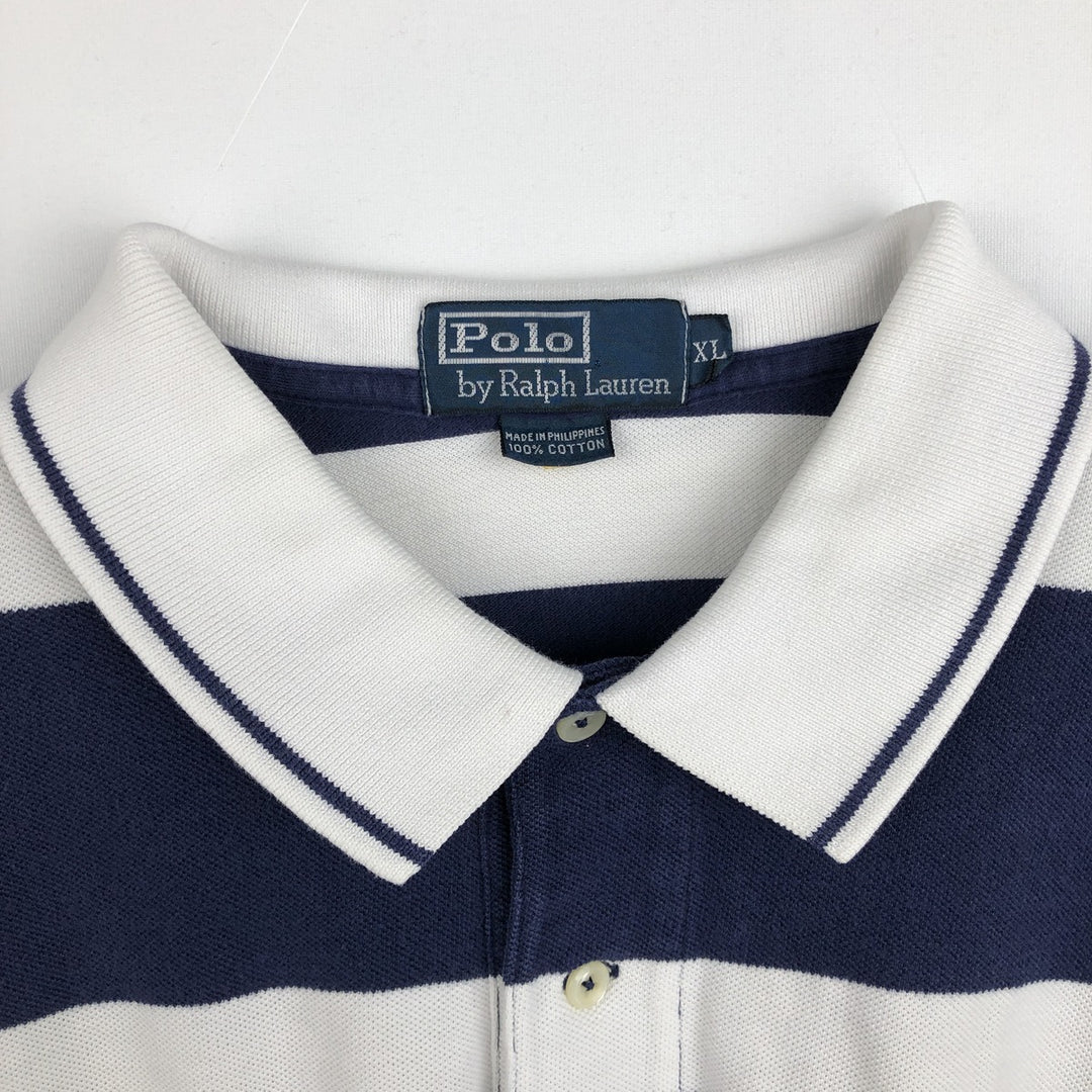 Ralph Lauren POLO by Ralph Lauren short sleeve striped polo shirt, men's XL size cotton white type Vintage Second Hand