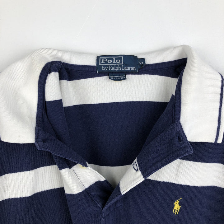 Ralph Lauren POLO by Ralph Lauren short sleeve striped polo shirt, men's XL size cotton white type Vintage Second Hand