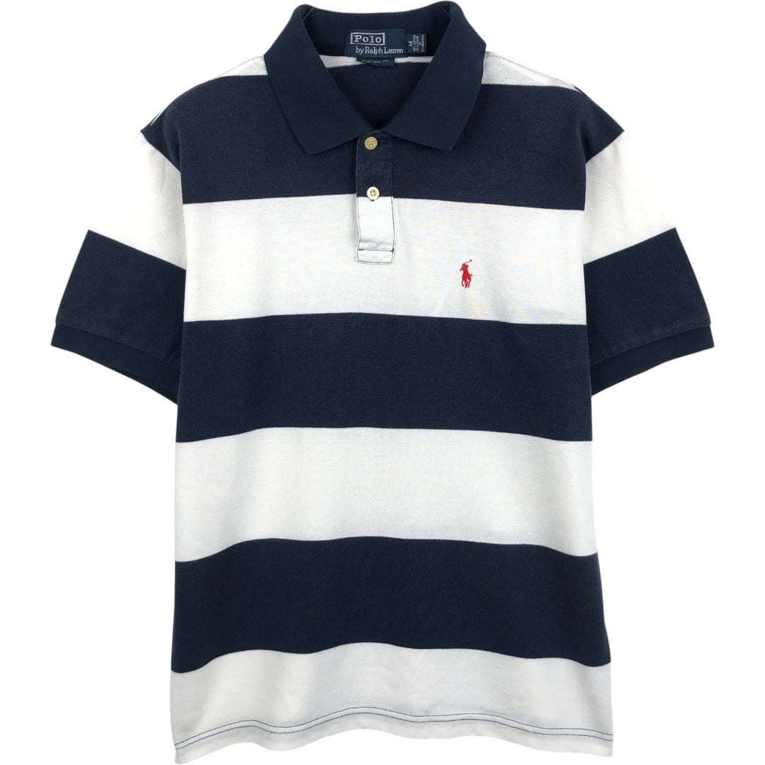 Ralph Lauren POLO by Ralph Lauren CUSTOM FIT short sleeve striped polo shirt men's size M cotton navy blue type Vintage Second Hand