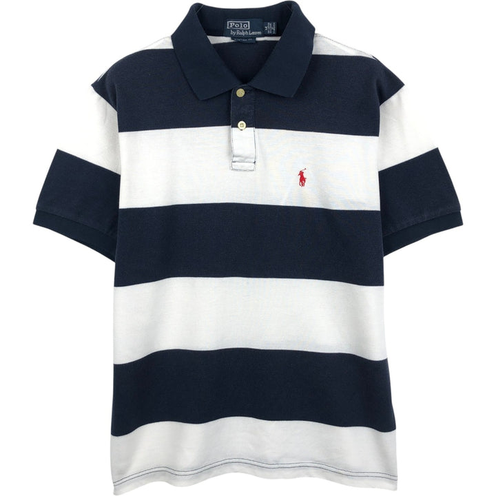 Ralph Lauren POLO by Ralph Lauren CUSTOM FIT short sleeve striped polo shirt men's size M cotton navy blue type Vintage Second Hand