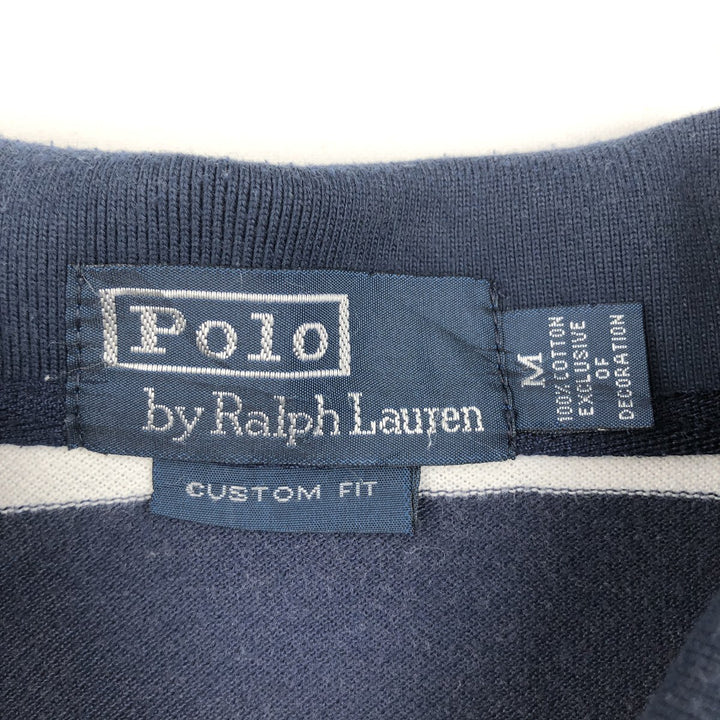 Ralph Lauren POLO by Ralph Lauren CUSTOM FIT short sleeve striped polo shirt men's size M cotton navy blue type Vintage Second Hand