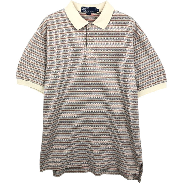 Ralph Lauren POLO by Ralph Lauren All-over print short-sleeve polo shirt, men's size L cotton Beige type Vintage Second Hand