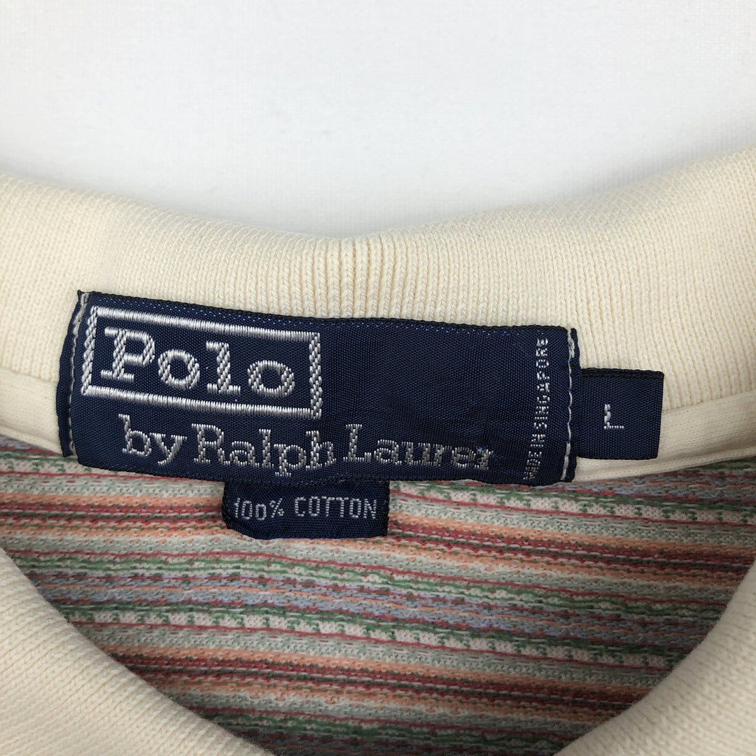 Ralph Lauren POLO by Ralph Lauren All-over print short-sleeve polo shirt, men's size L cotton Beige type Vintage Second Hand