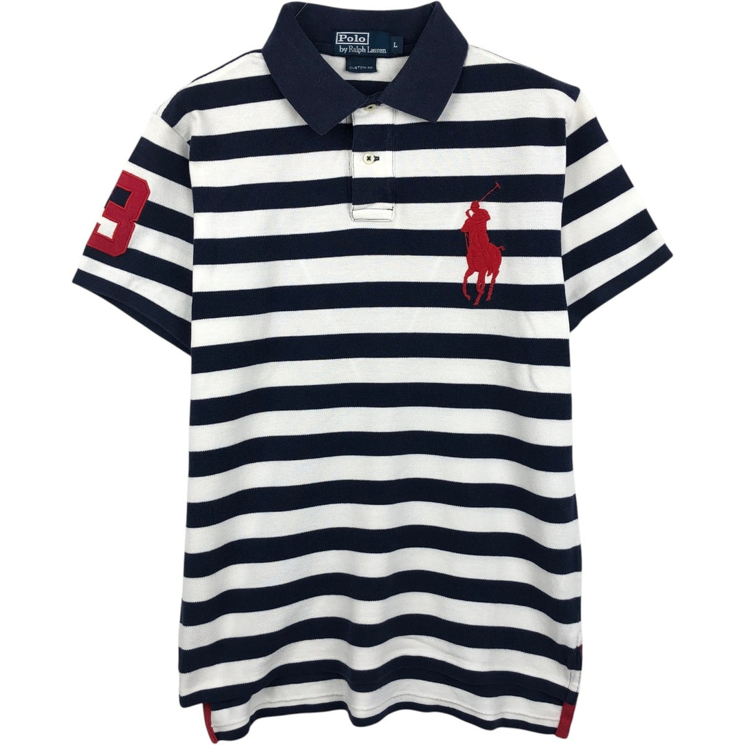 Ralph Lauren POLO by Ralph Lauren CUSTOM FIT Big Pony Short Sleeve Striped Polo Shirt Men's L size unclear white type Vintage Second Hand