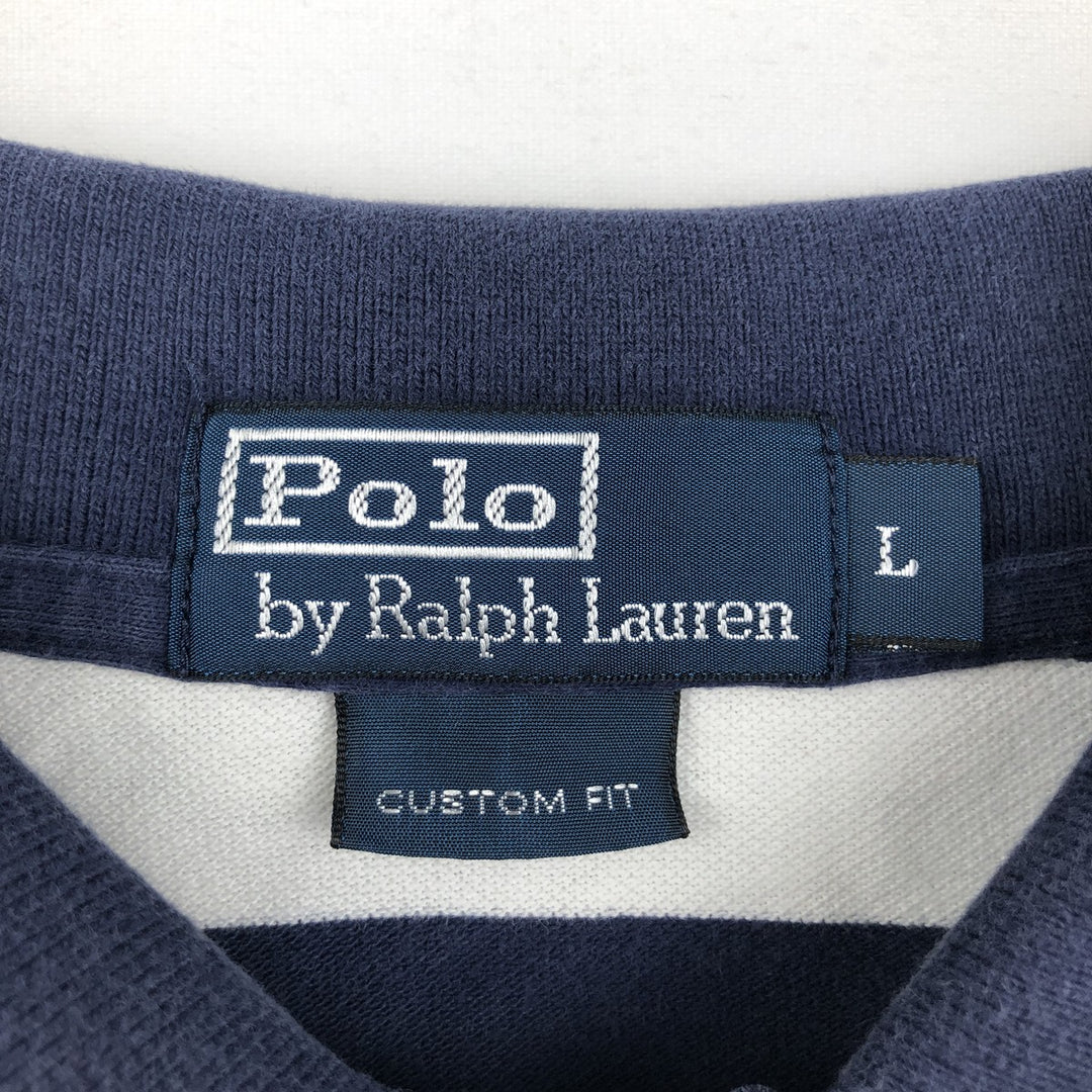 Ralph Lauren POLO by Ralph Lauren CUSTOM FIT Big Pony Short Sleeve Striped Polo Shirt Men's L size unclear white type Vintage Second Hand