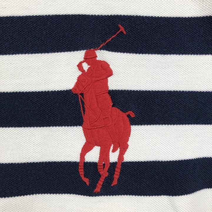 Ralph Lauren POLO by Ralph Lauren CUSTOM FIT Big Pony Short Sleeve Striped Polo Shirt Men's L size unclear white type Vintage Second Hand