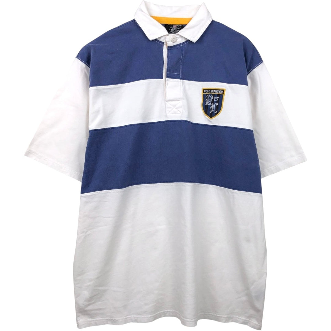 Ralph Lauren POLO JEANS COMPANY Striped Pattern Short-Sleeve Rugby Shirt, Men's Size L (approx.) cotton Blue type light blue Vintage Second Hand