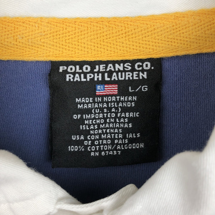 Ralph Lauren POLO JEANS COMPANY Striped Pattern Short-Sleeve Rugby Shirt, Men's Size L (approx.) cotton Blue type light blue Vintage Second Hand