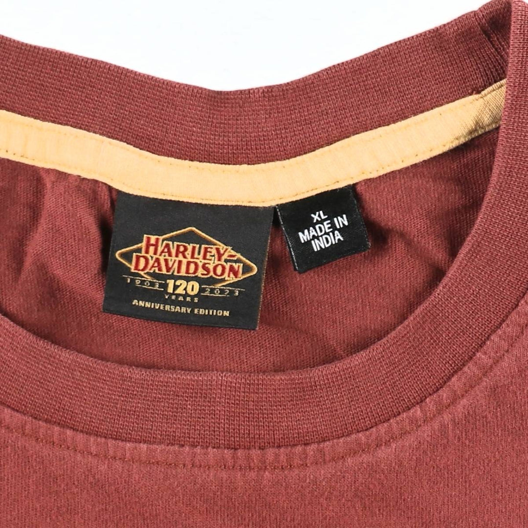Harley-Davidson Motorcycle Bike T-shirt, Men's XL size cotton red type reddish brown Vintage Second Hand