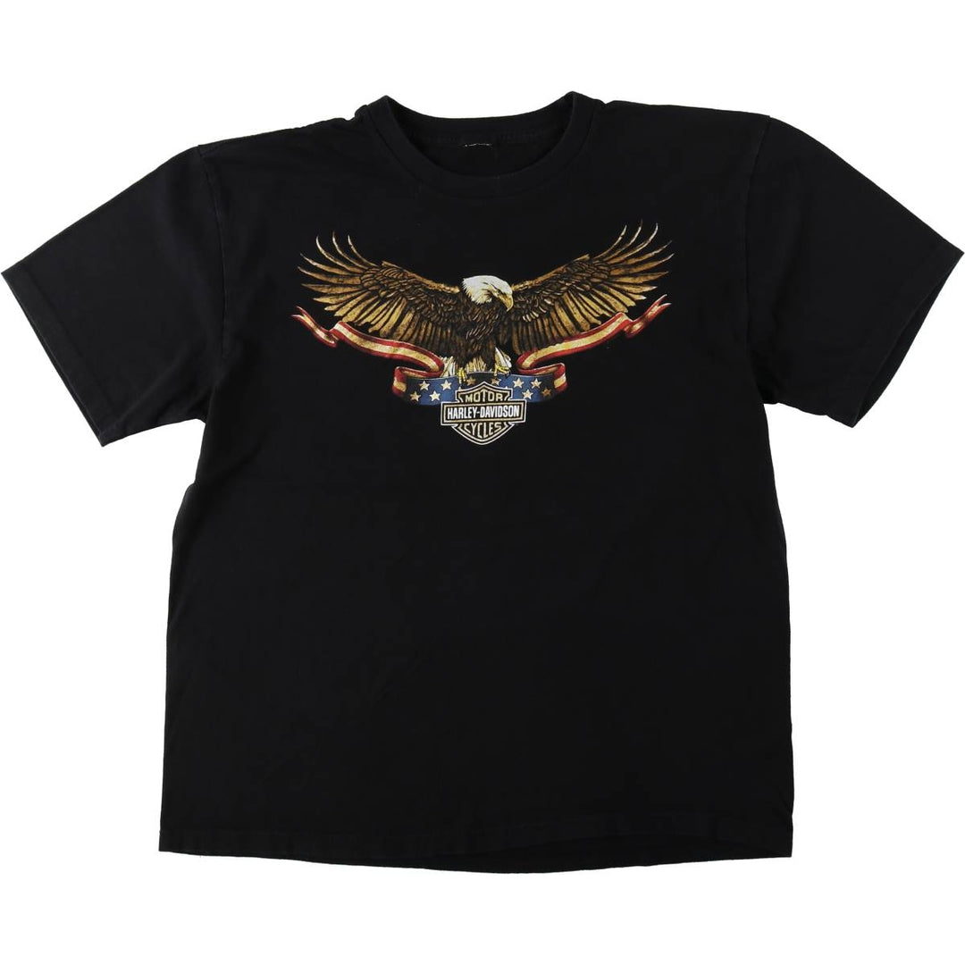 Harley-Davidson Eagle Pattern Stars and Stripes Motorcycle Bike T-shirt Men's Size L unclear black type Vintage Second Hand