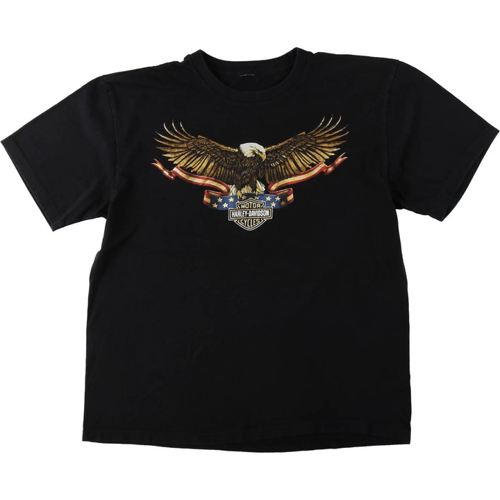 Harley-Davidson Eagle Pattern Stars and Stripes Motorcycle Bike T-shirt Men's Size L unclear black type Vintage Second Hand