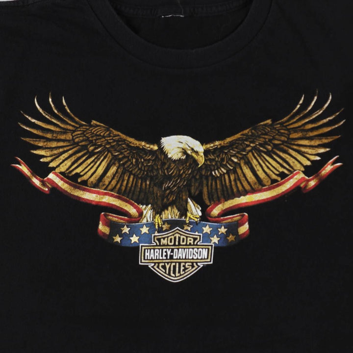 Harley-Davidson Eagle Pattern Stars and Stripes Motorcycle Bike T-shirt Men's Size L unclear black type Vintage Second Hand