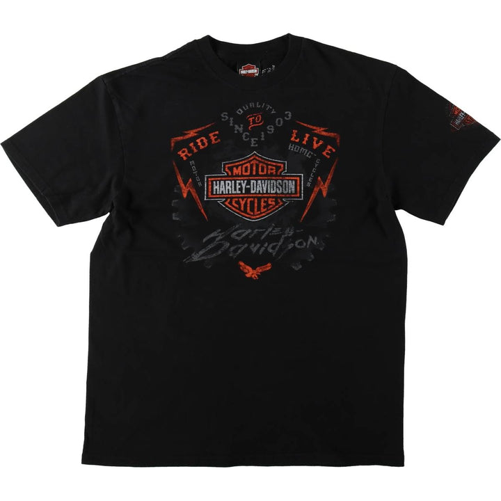 Harley-Davidson Eagle Pattern Motorcycle Bike T-shirt Men's L size cotton black type Vintage Second Hand