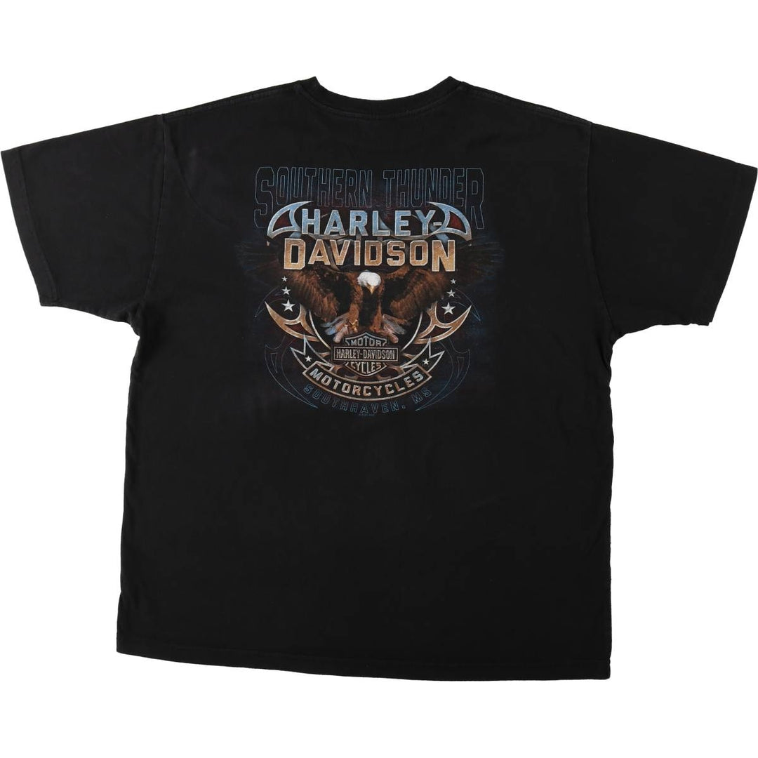 Harley-Davidson Skull Pattern Eagle Pattern Motorcycle T-Shirt, Made in USA, Men's XL Equivalent cotton black type Vintage Second Hand