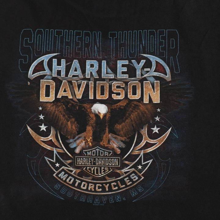 Harley-Davidson Skull Pattern Eagle Pattern Motorcycle T-Shirt, Made in USA, Men's XL Equivalent cotton black type Vintage Second Hand