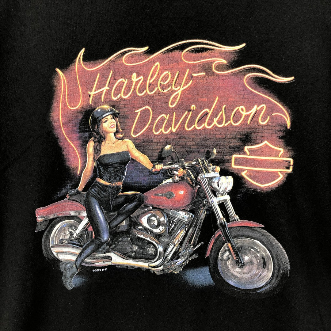 Harley-Davidson Pin-up Girl Motorcycle Bike T-shirt, Men's XXL cotton black type Vintage Second Hand
