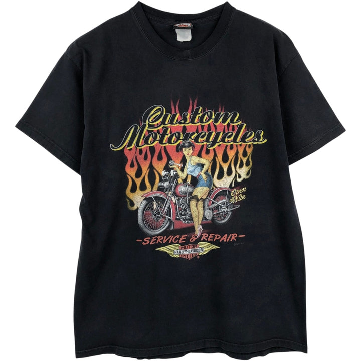 Harley-Davidson Pin-Up Girl Fire Pattern Motorcycle T-Shirt (Men's Size M) unclear black type Vintage Second Hand