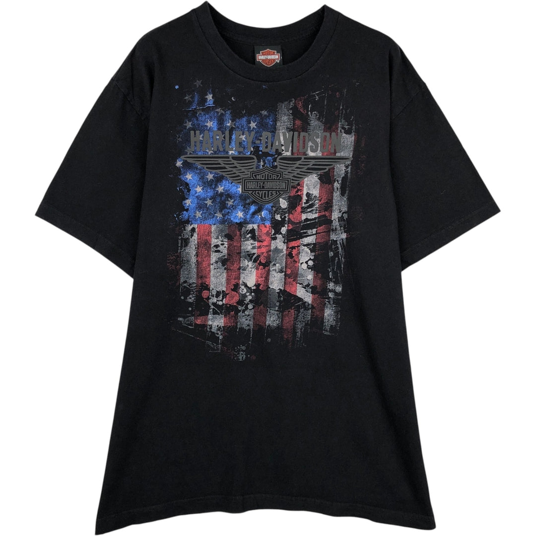 Harley-Davidson Stars and Stripes Motorcycle Bike T-Shirt Made in USA Men's L size cotton black type Vintage Second Hand