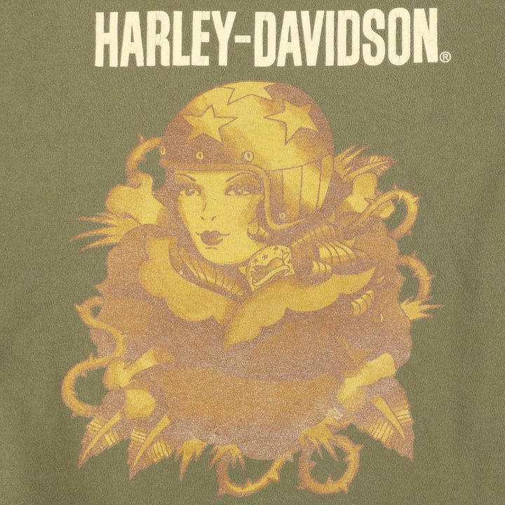 Harley-Davidson Pin-up Girl Motorcycle Bike T-shirt, Men's XL unclear Khaki type Vintage Second Hand