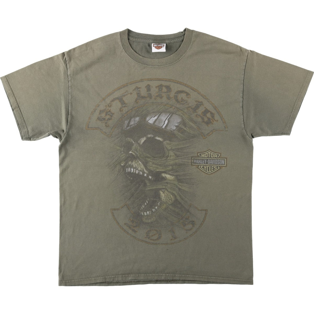 Harley-Davidson Skull Pattern Motorcycle Bike T-shirt Men's L size cotton Khaki type Vintage Second Hand