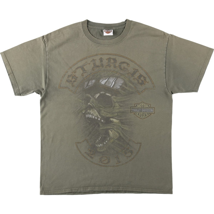 Harley-Davidson Skull Pattern Motorcycle Bike T-shirt Men's L size cotton Khaki type Vintage Second Hand