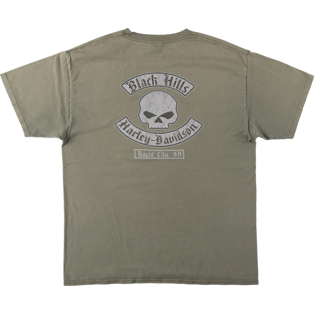 Harley-Davidson Skull Pattern Motorcycle Bike T-shirt Men's L size cotton Khaki type Vintage Second Hand