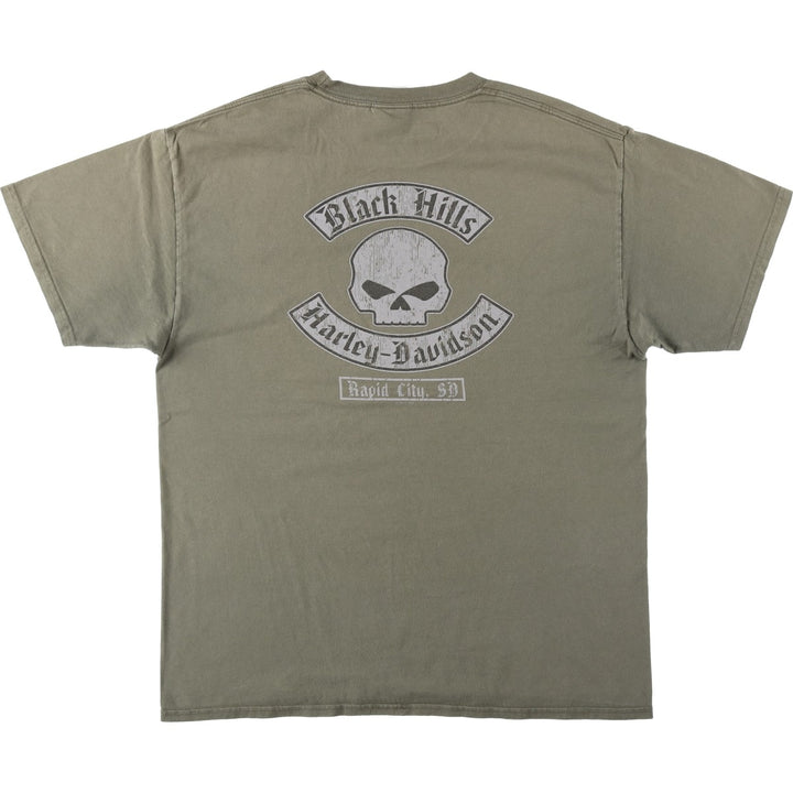 Harley-Davidson Skull Pattern Motorcycle Bike T-shirt Men's L size cotton Khaki type Vintage Second Hand