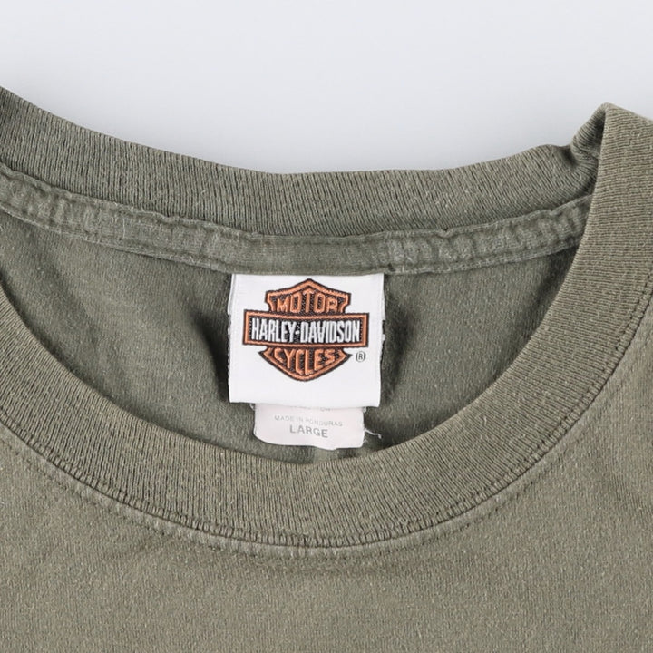 Harley-Davidson Skull Pattern Motorcycle Bike T-shirt Men's L size cotton Khaki type Vintage Second Hand