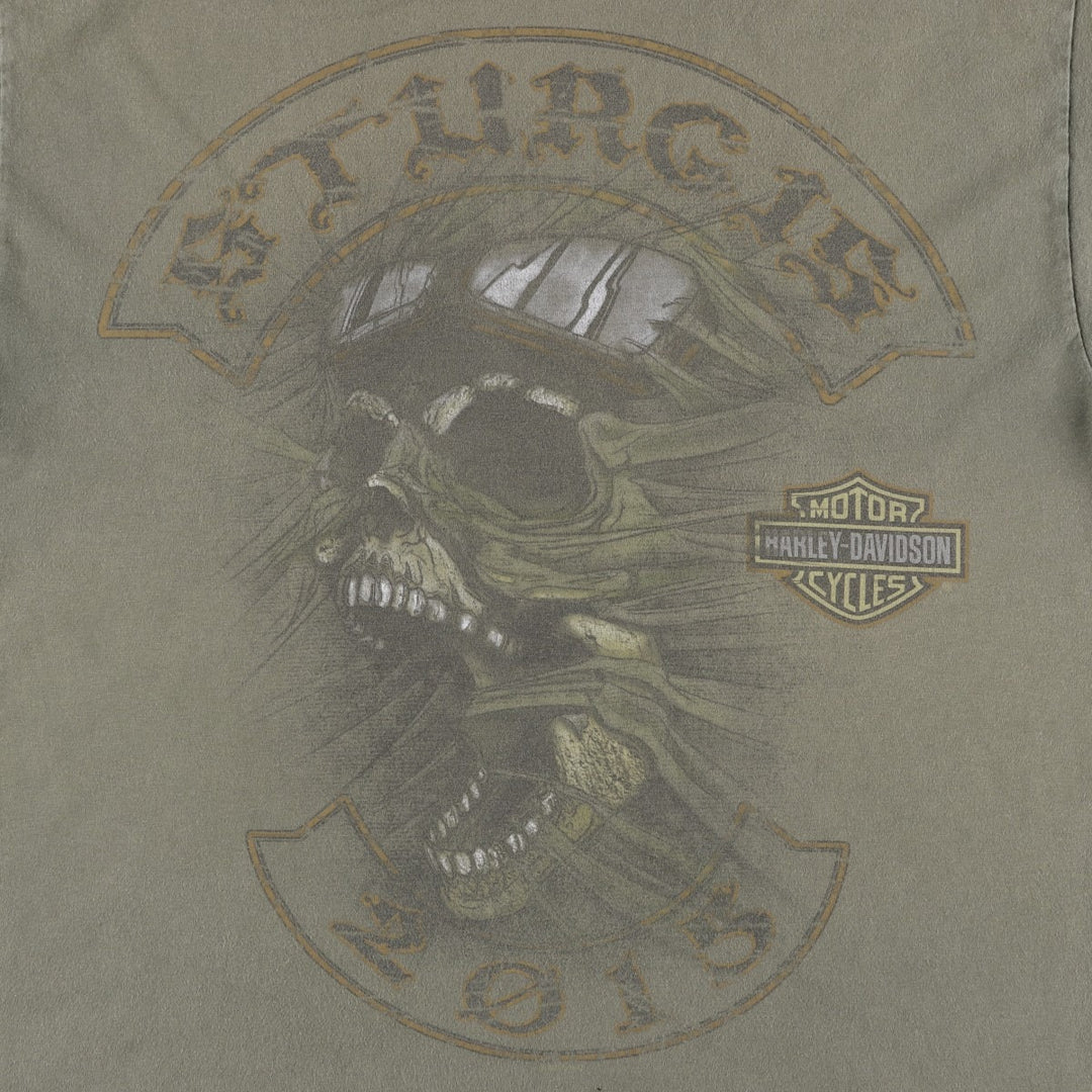 Harley-Davidson Skull Pattern Motorcycle Bike T-shirt Men's L size cotton Khaki type Vintage Second Hand