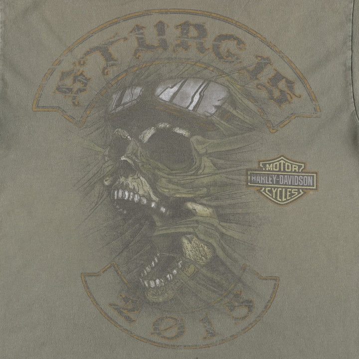 Harley-Davidson Skull Pattern Motorcycle Bike T-shirt Men's L size cotton Khaki type Vintage Second Hand