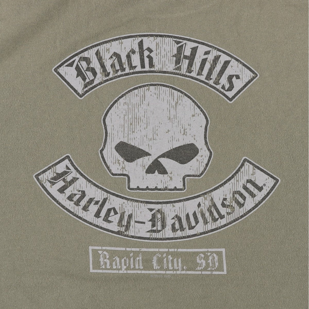 Harley-Davidson Skull Pattern Motorcycle Bike T-shirt Men's L size cotton Khaki type Vintage Second Hand