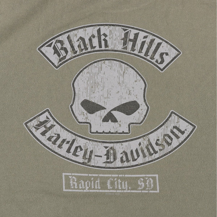 Harley-Davidson Skull Pattern Motorcycle Bike T-shirt Men's L size cotton Khaki type Vintage Second Hand