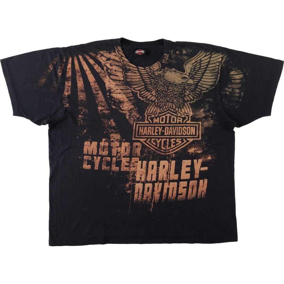 Harley-Davidson Eagle Pattern Large Print Motorcycle T-Shirt, Men's Size XL (approx.) unclear black type Vintage Second Hand