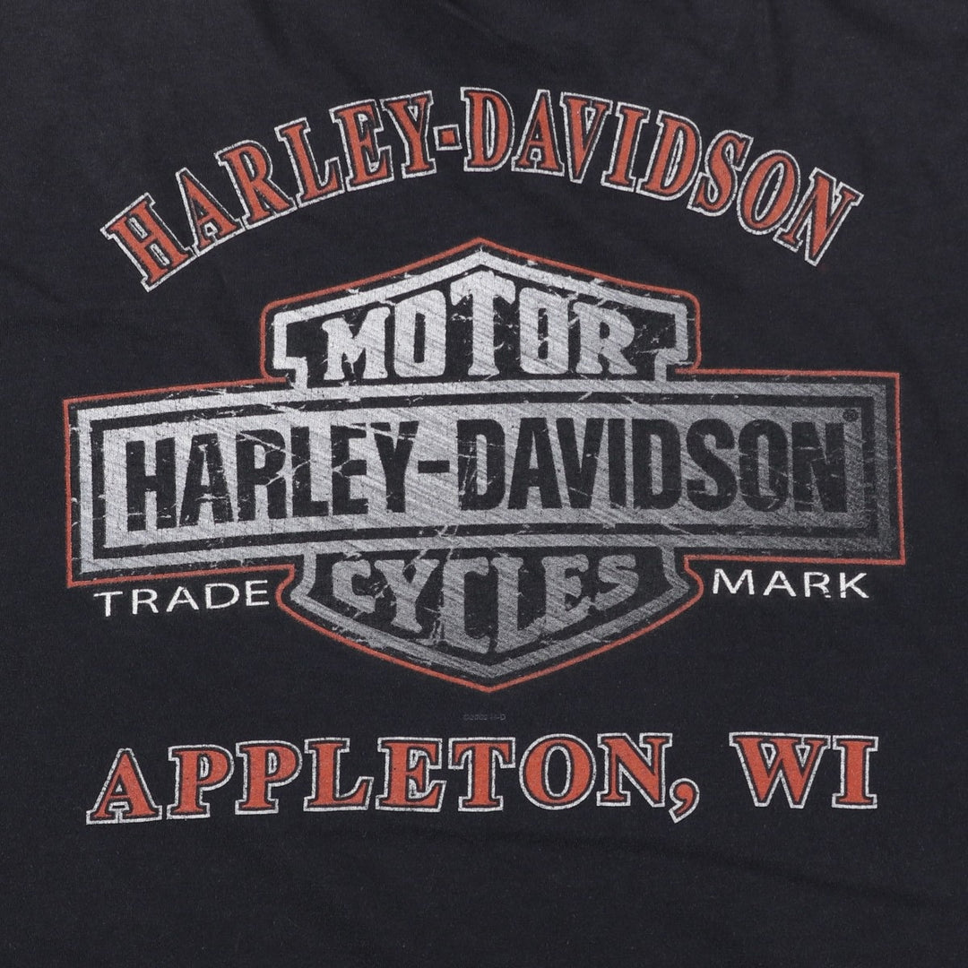 Harley-Davidson Eagle Pattern Large Print Motorcycle T-Shirt, Men's Size XL (approx.) unclear black type Vintage Second Hand