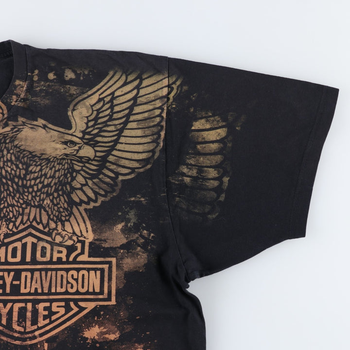 Harley-Davidson Eagle Pattern Large Print Motorcycle T-Shirt, Men's Size XL (approx.) unclear black type Vintage Second Hand