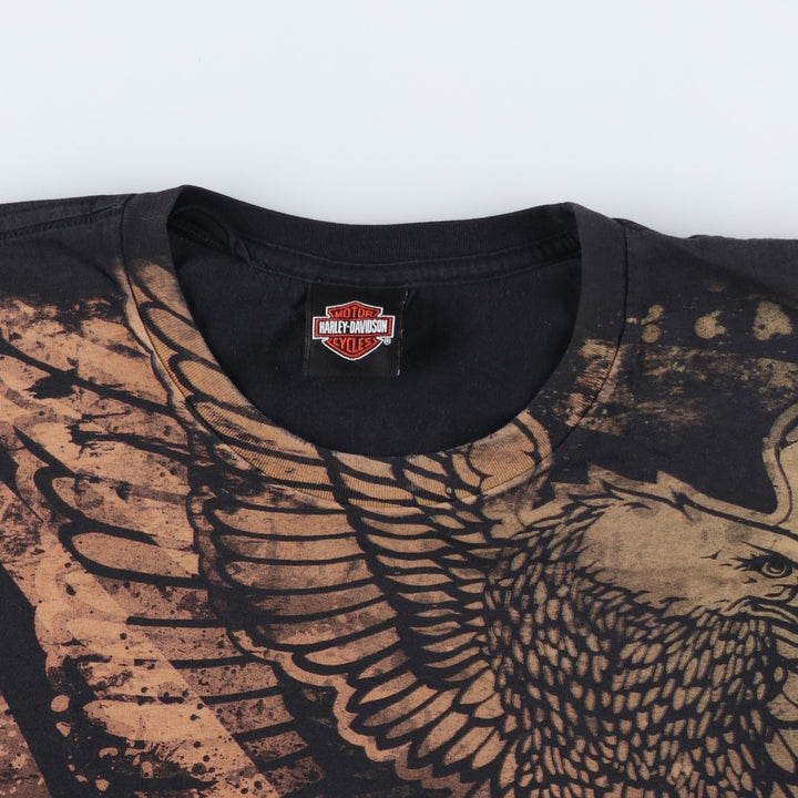 Harley-Davidson Eagle Pattern Large Print Motorcycle T-Shirt, Men's Size XL (approx.) unclear black type Vintage Second Hand