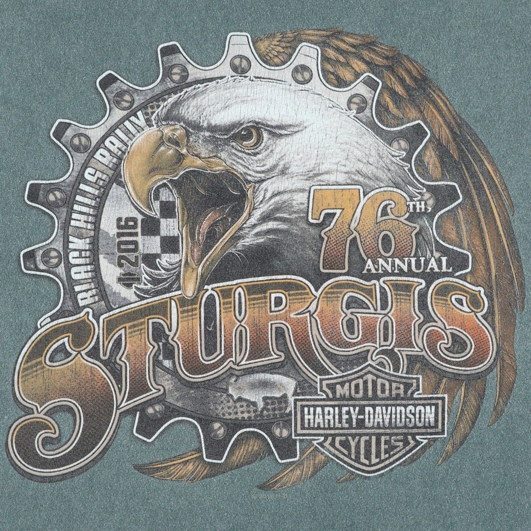 Harley-Davidson Eagle Pattern Motorcycle Bike T-shirt Men's L size cotton blue type Vintage Second Hand