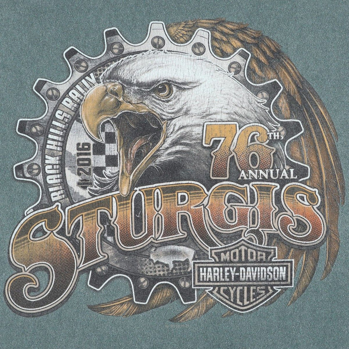 Harley-Davidson Eagle Pattern Motorcycle Bike T-shirt Men's L size cotton blue type Vintage Second Hand