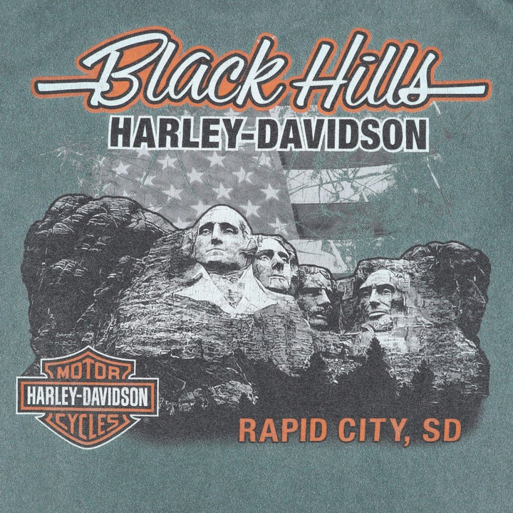 Harley-Davidson Eagle Pattern Motorcycle Bike T-shirt Men's L size cotton blue type Vintage Second Hand