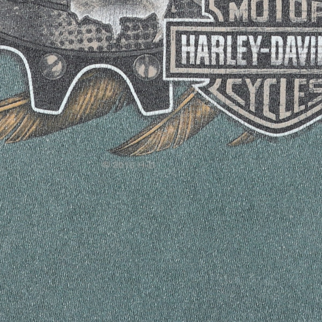 Harley-Davidson Eagle Pattern Motorcycle Bike T-shirt Men's L size cotton blue type Vintage Second Hand