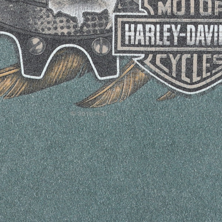 Harley-Davidson Eagle Pattern Motorcycle Bike T-shirt Men's L size cotton blue type Vintage Second Hand