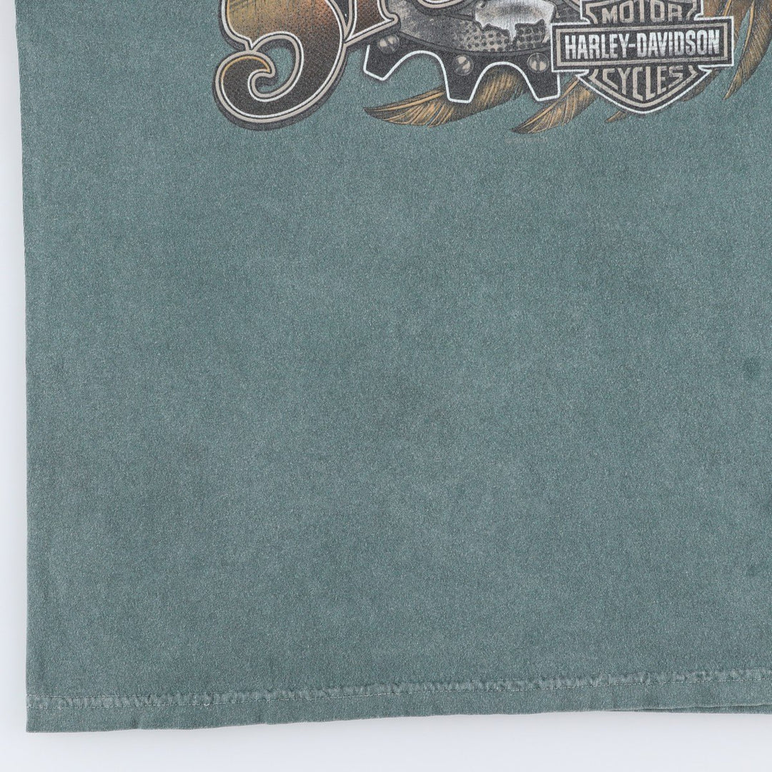 Harley-Davidson Eagle Pattern Motorcycle Bike T-shirt Men's L size cotton blue type Vintage Second Hand